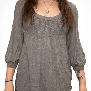 2000s Tricot Joli Grey Babydoll Puff Sleeve Top
